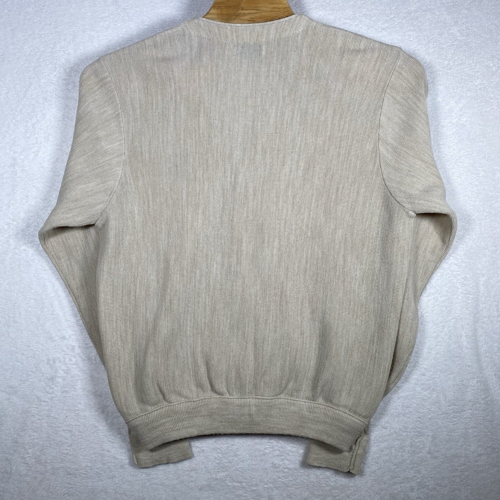 VTG IZOD Cardigan Sweater Men's Large Beige Eclectic Grandpa 90s USA Crest - Picture 2 of 8